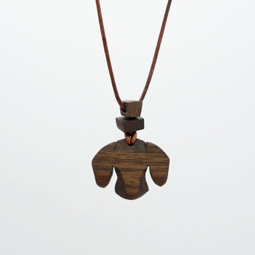 Dackel Anhänger aus Holz Anhänger Brosche Dackel - Kopf mit Perlen aus Nussholz und verstellbaren Lederband
