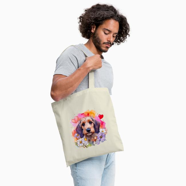 Tasche mit Dackel und Blumenkranz